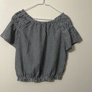 Women Black And White Plaid Crop Top Cold Shoulder Brand Size L